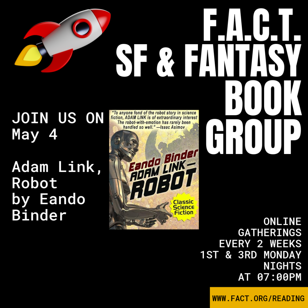 Join Our Book Group’s Discussion of ADAM LINK, ROBOT on May 4