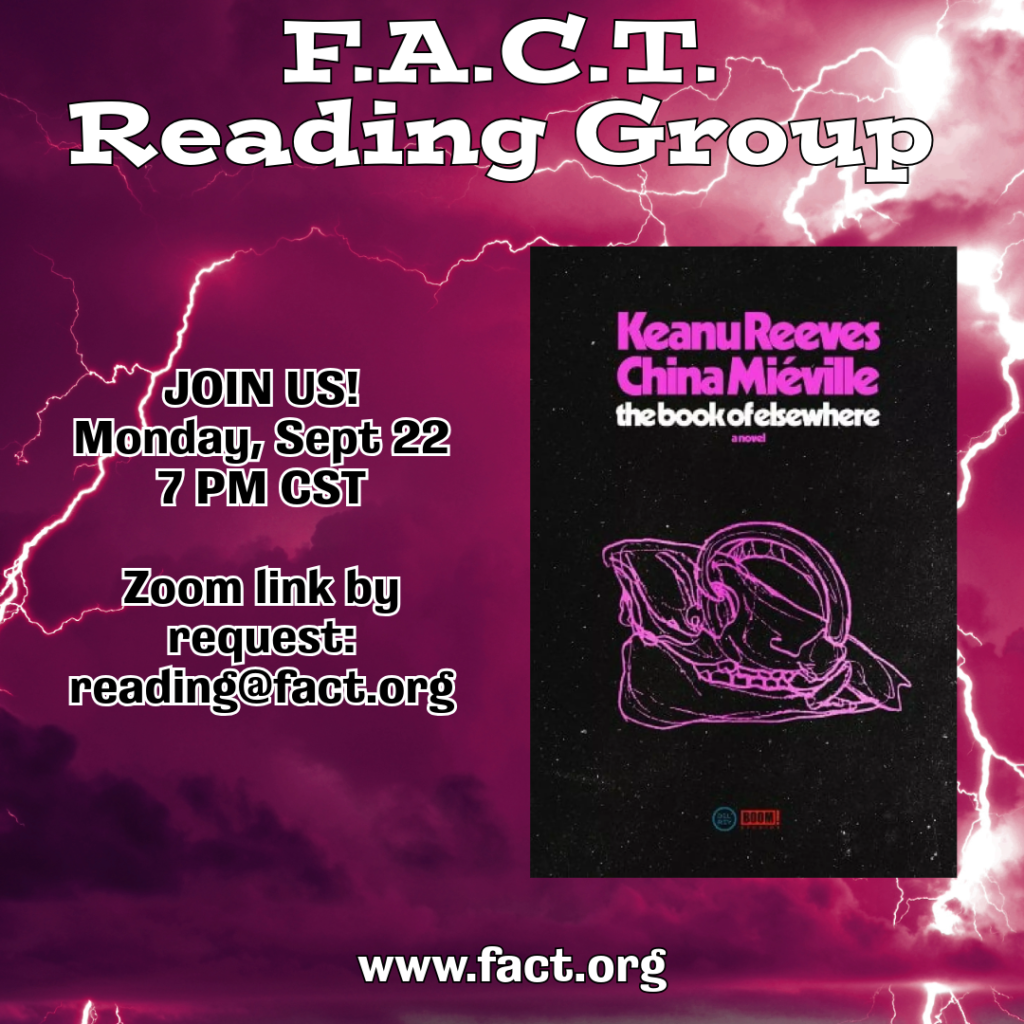 Reading Group Selection Is The Book of Elsewhere by Keanu Reeves and China Miéville!